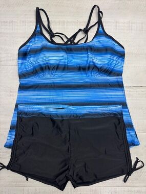 Plus Size Color Block Tankini Swimsuits Modest Bathing Suits Top with shorts 3XL
